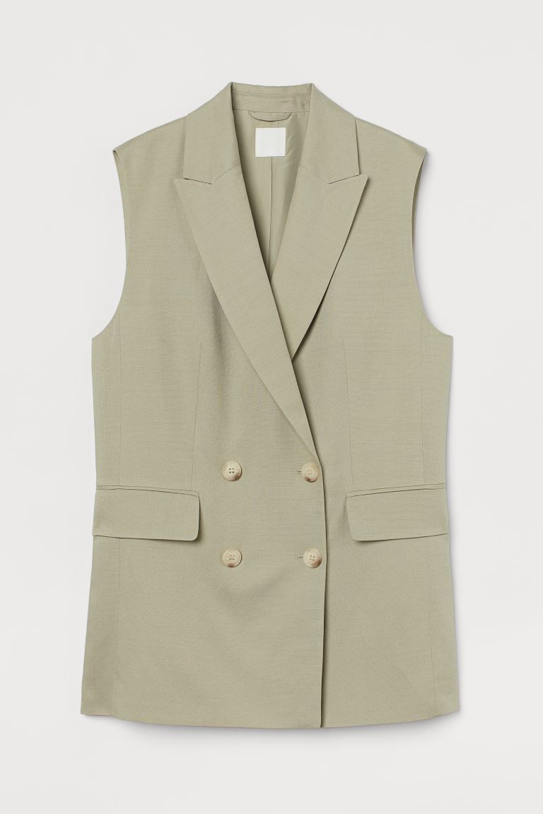 Oversized, sleeveless, double-breasted jacket in a woven linen and viscose blend. Notched lapels,... | H&M (US + CA)