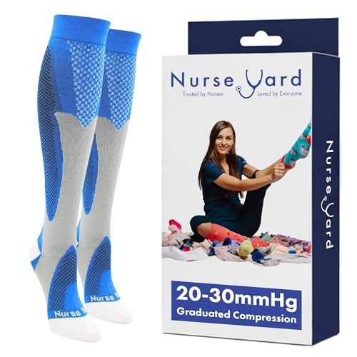 Nurse Yard Compression Socks for Women and Men | 20-30mmHg Graduated Medical Compression Socks for Nurses | Travel and Flying | Athletic Support for Running, Best Compression Socks | 1 Pair Blue | Amazon (US)