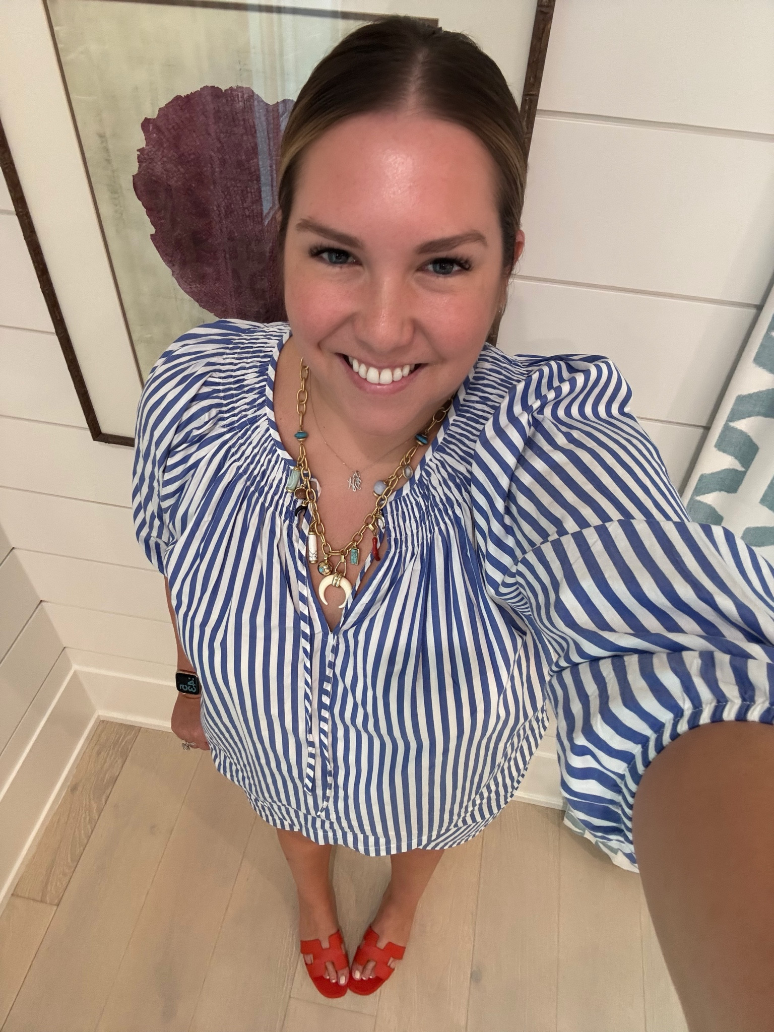 First night in seaside was
Perfect for this cute striped set. I paired it with pops of an orange/red to feel very on trend for fall, since it’s one of the hottest colors right now. I added a charm necklace for some visual interest. Everything for the most part is older or sold out so I did link similar pieces  