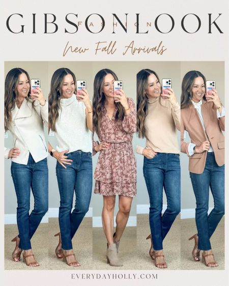 Save 10% code HOLLY10 a your Gibsonlook order! New fall transition arrivals are rolling in! Wearing size XXS/24 in all pieces. Causal workwear outfits | petite friendly teacher outfits | Fall dress | straight leg denim | moto jacket | notch collar blazer | turtle neck lightweight sweater with puff sleeves | cap sleeve sweater | mock neck short sleeve sweater | basic sleeveless top | capsule wardrobe

#LTKstyletip #LTKover40 #LTKsalealert