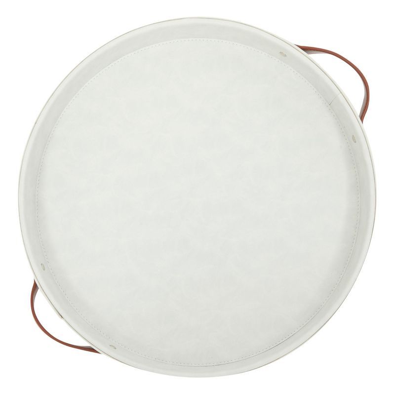 Juvale Leather Round Decorative Serving Tray with Handles for Coffee Table & Ottoman, White, 14.5... | Target