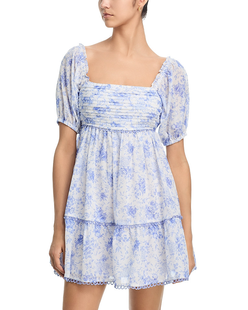 Aqua Floral Toile Puff Sleeve Mini Dress - Exclusive | Bloomingdale's (US)