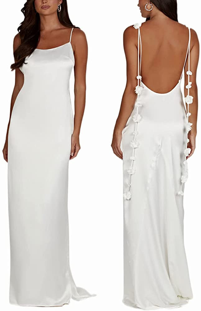 Spaghetti Strap Maxi Dresses for Women Cutout Bodycon Long Dress Sleeveless Backless Slim Fit Spl... | Amazon (US)