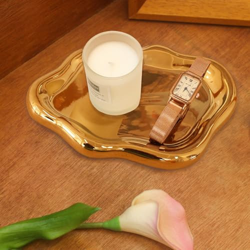 CCINPPY Ceramic Jewelry Tray Trinket Dish, Decorative Cloud Vanity Key Tray for Women, Ring Holder Dish, Cute Jewelry Plate Bowl Room Decor Aesthetic, Gold, Medium | Amazon (US)