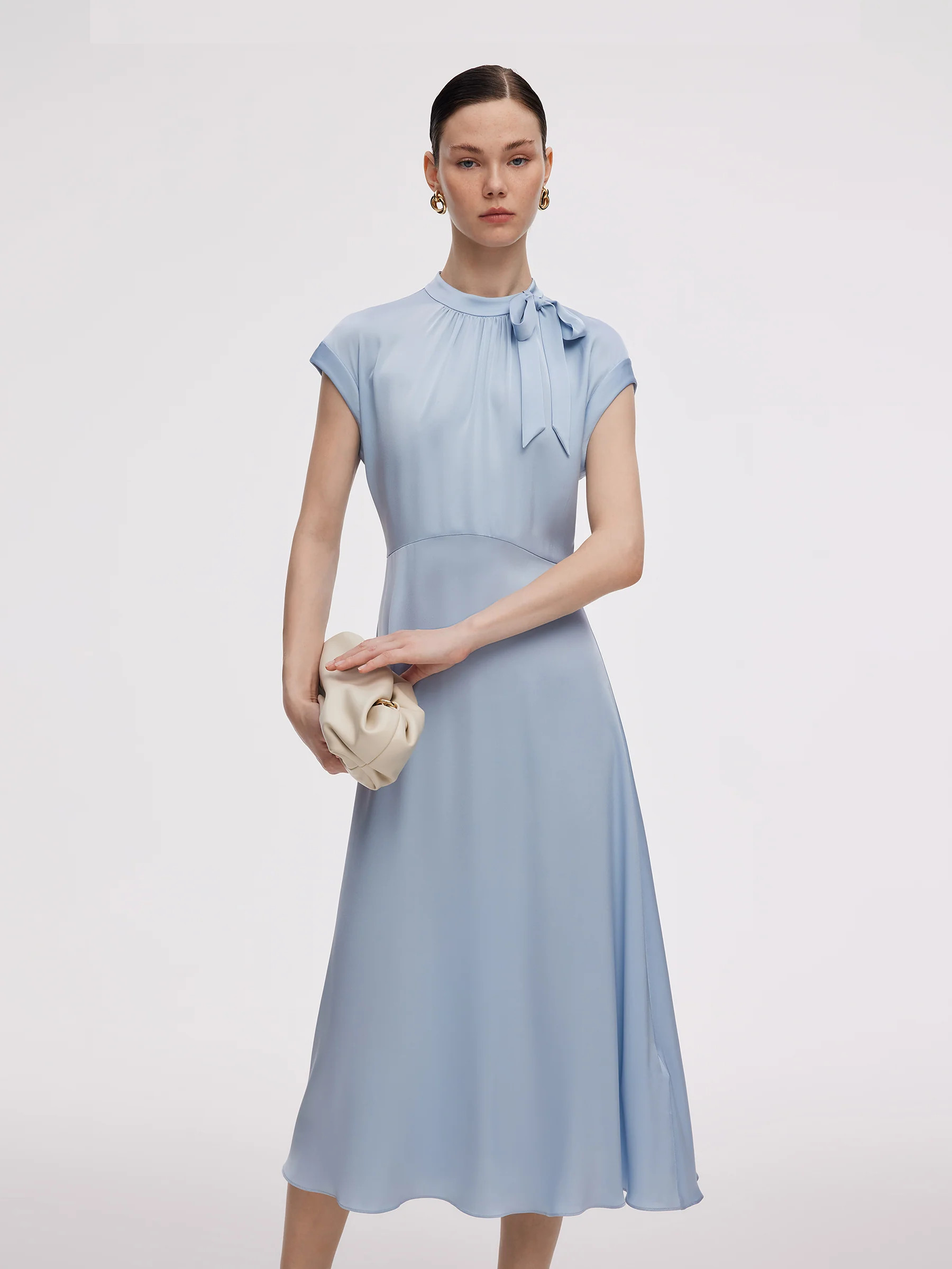 22MM Mulberry Silk Women Midi Dress With Two Silk Scarves | GOELIA