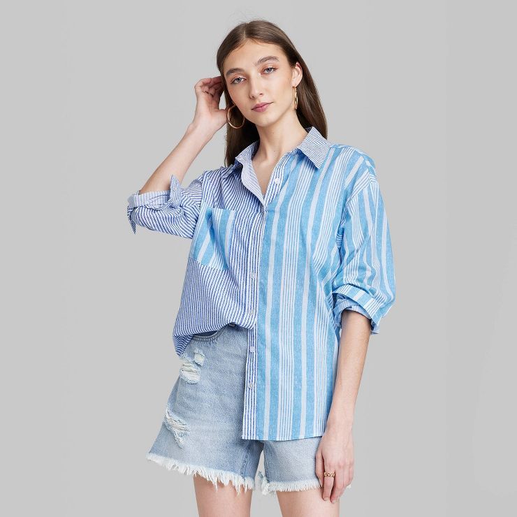 Women's Long Sleeve Color Block Button-Down Shirt - Wild Fable™ | Target