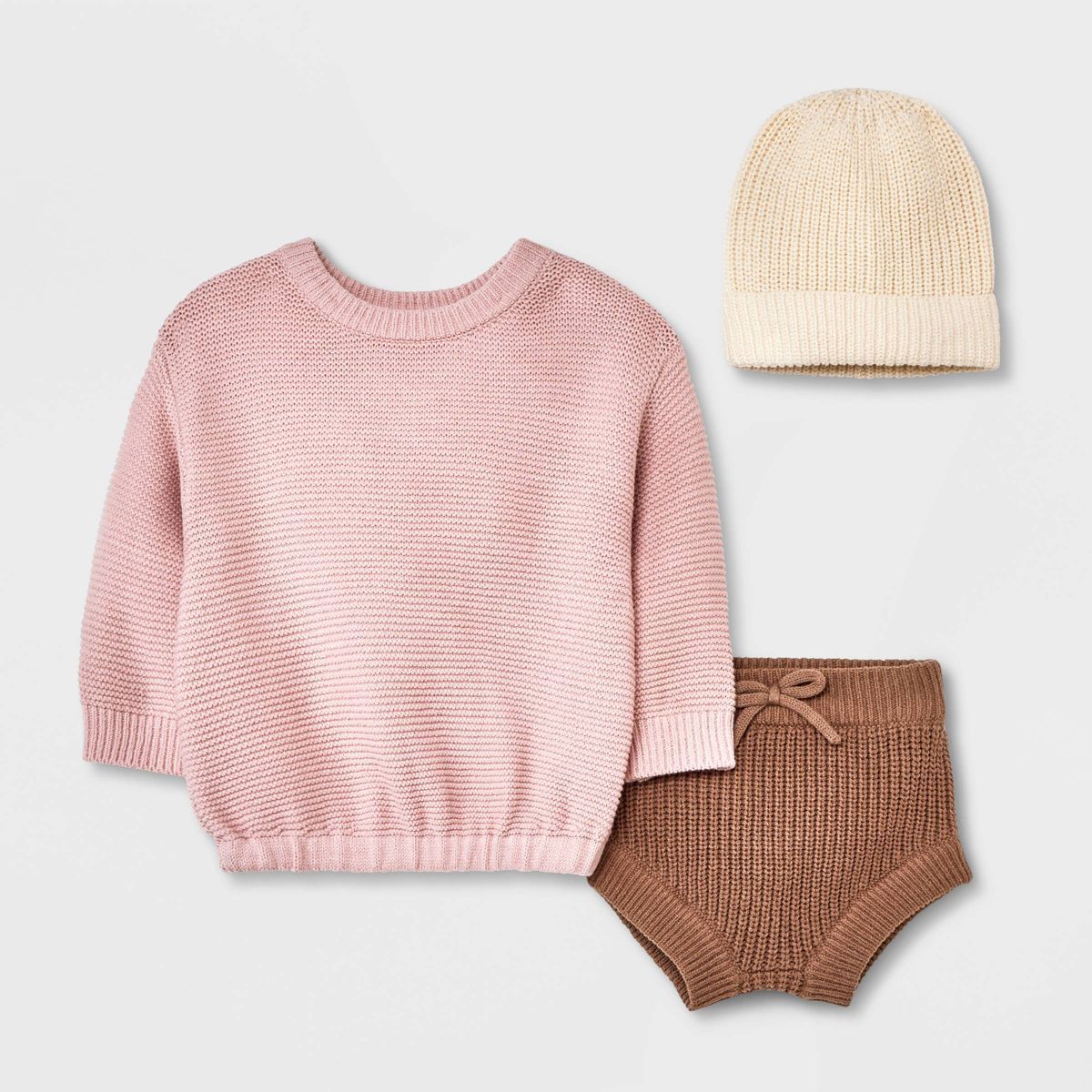 Grayson Collective Baby Girls' Beanie & Sweater Set - Pink/Brown | Target