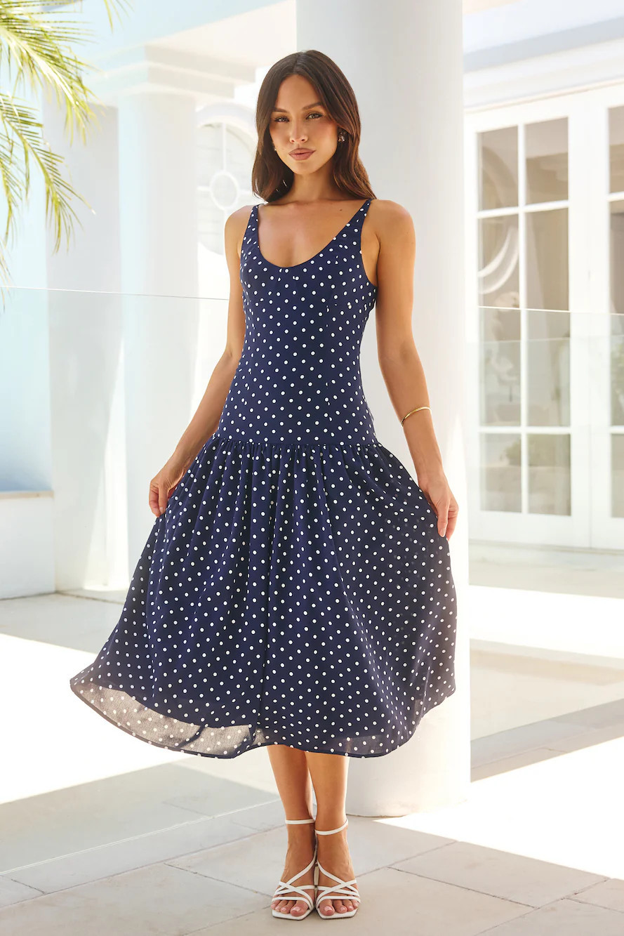 Polka Dot Charm Midi Dress Navy | Hello Molly (AU)