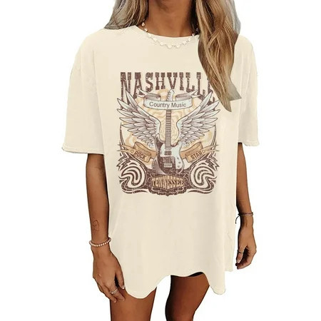 MOUSYA Womens Country Music Band Shirts Nashville Concert Graphic Tees Oversize Tops | Walmart (US)