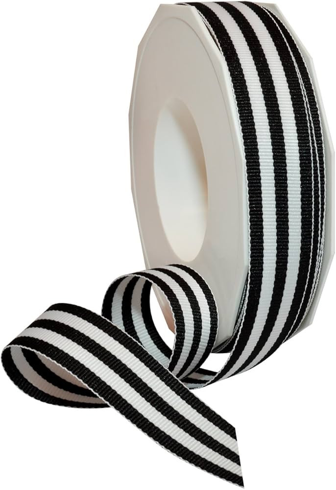 Morex Ribbon Polyester Grosgrain Striped Decorative Ribbon, 20 Yard", Black, 7/8 in | Amazon (US)