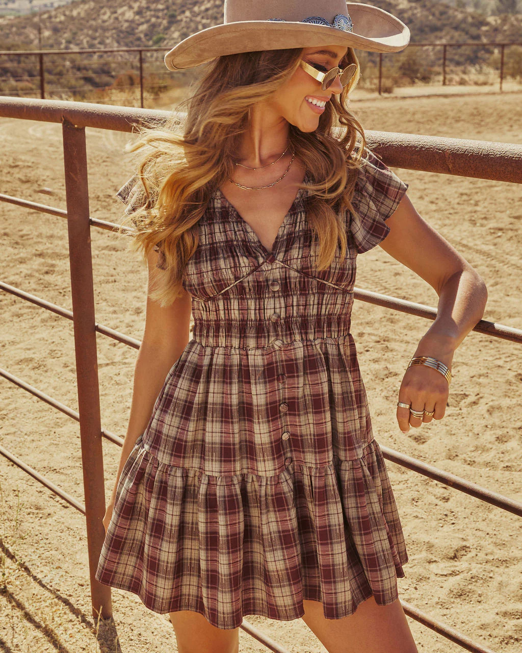 Peggie Smocked Plaid Mini Dress | VICI