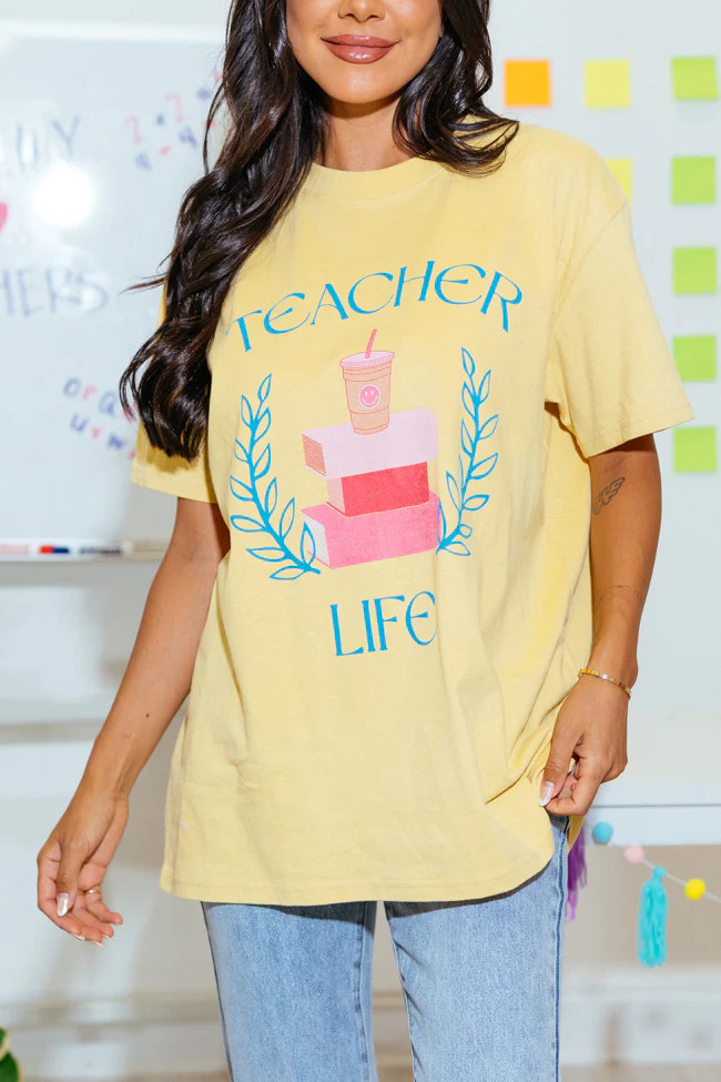 Teacher Life Mustard Oversized Graphic Tee | Pink Lily