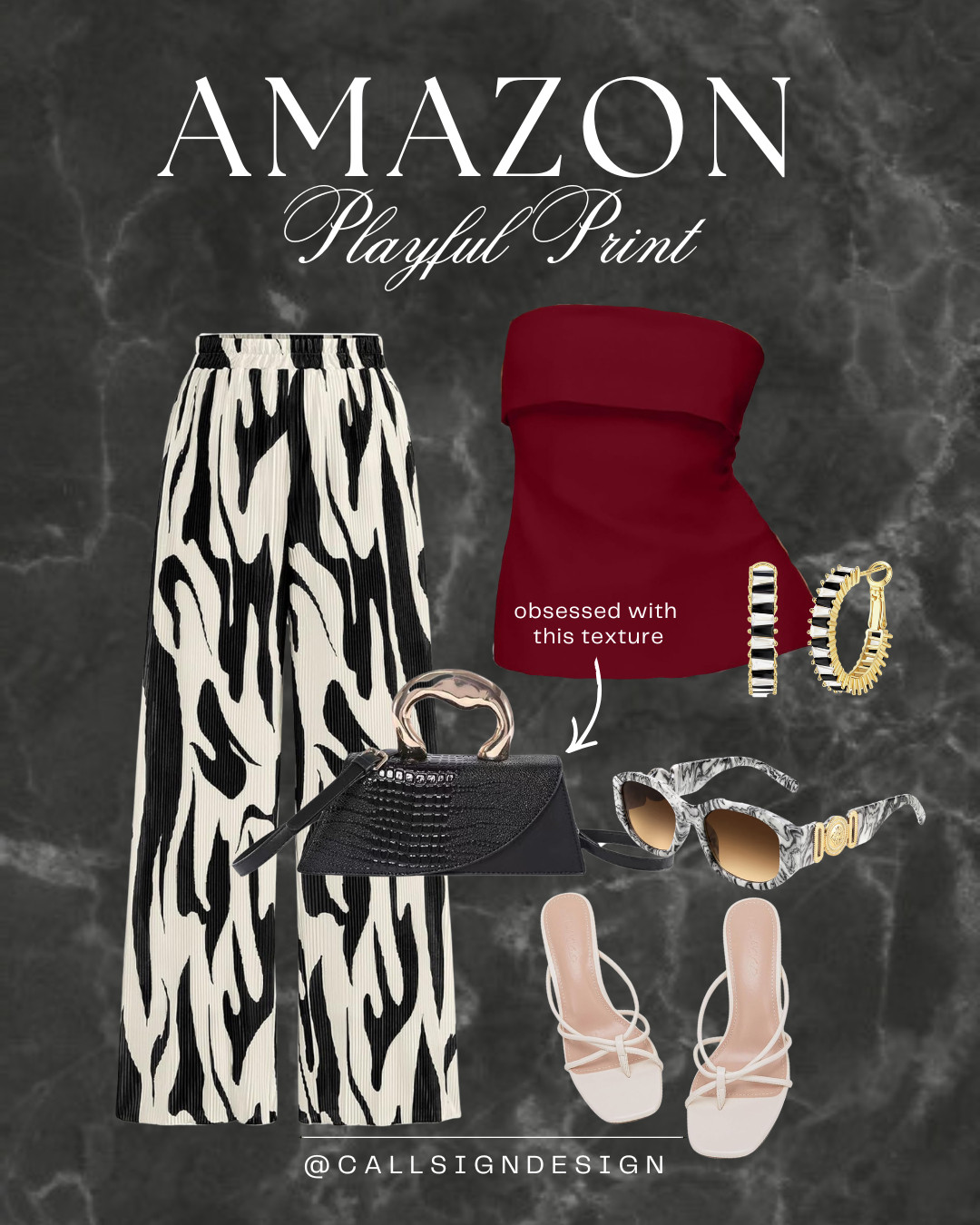 Bold up top, playful in print ❤️🖤
A red strapless top paired with black-and-white statement pants, matching accessories, and strappy kitten heels. Finished with a textured clutch for that even more edge.Styled to stand out, not blend in. 

 #LTKdayinmylife #LTKgrwm #LTKootd