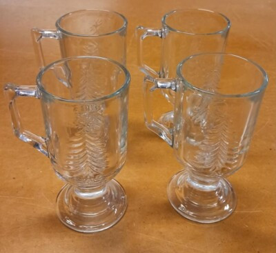 Set of 4 Vintage Glass Christmas Tree Footed Irish Coffee Mugs Clear  | eBay | eBay US