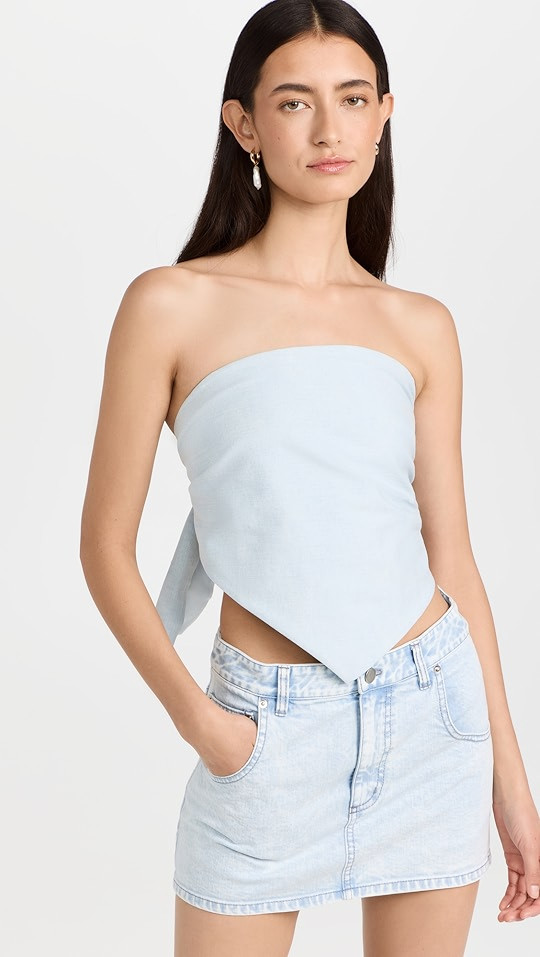 Bleached Denim Tie Back Handkerchief Top | Shopbop