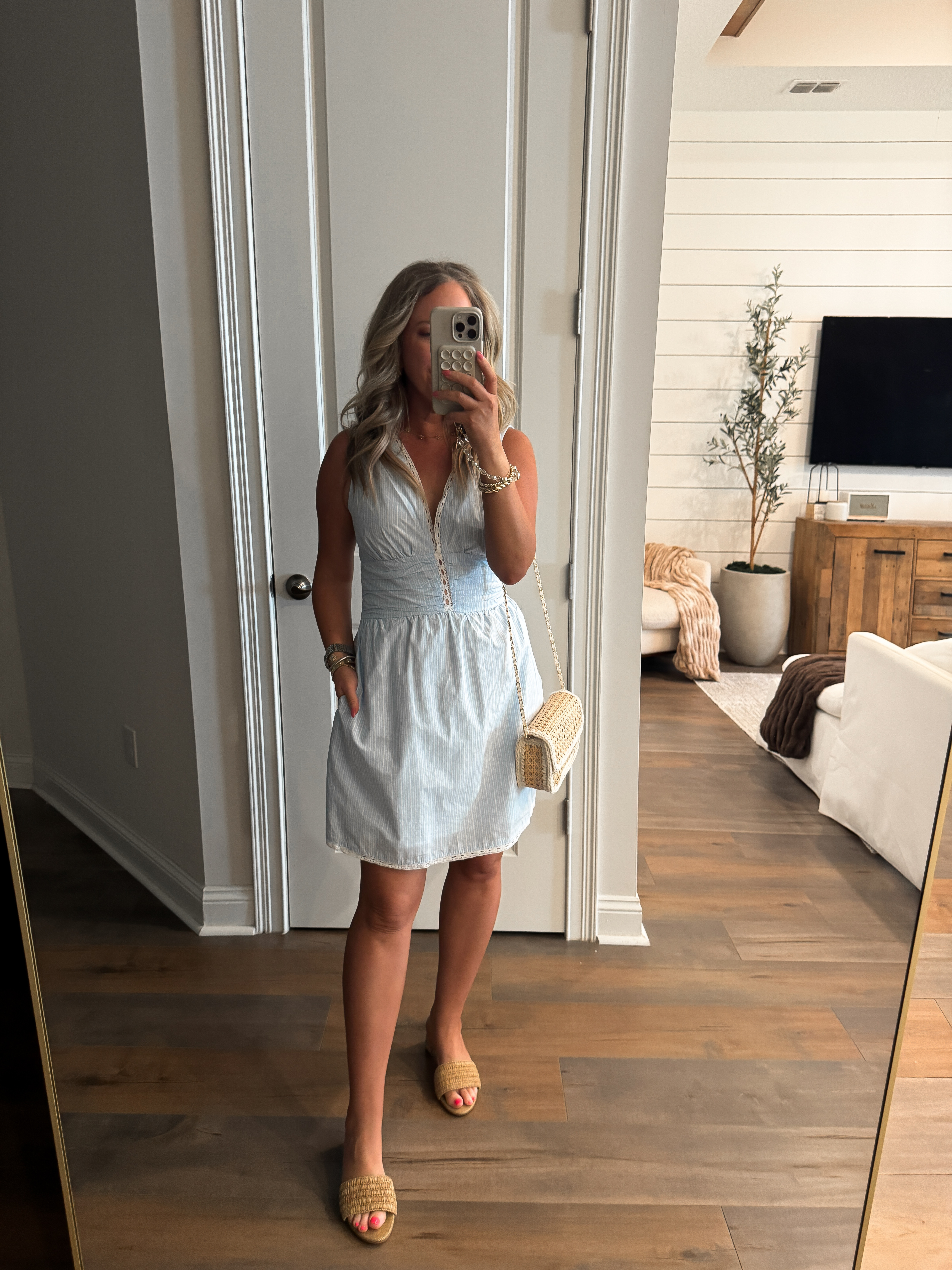 Gorgeous mini light blue dress perfect for spring and summer! Wearing size S.

Target style, spring and summer fashion, affordable style, vacation outfit, throw on and go, mom style, petite, outfit inspo, coastal style, mother's day, shower guest, brunch.
 

 #LTKMothersDay #LTKootd