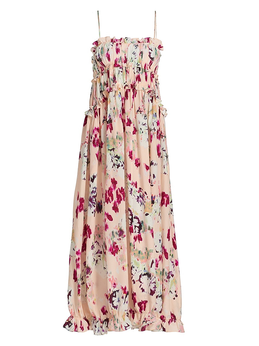 Women's Clove Ruffled Floral Silk Maxi Dress - Summer Garden - Size 14 | Saks Fifth Avenue