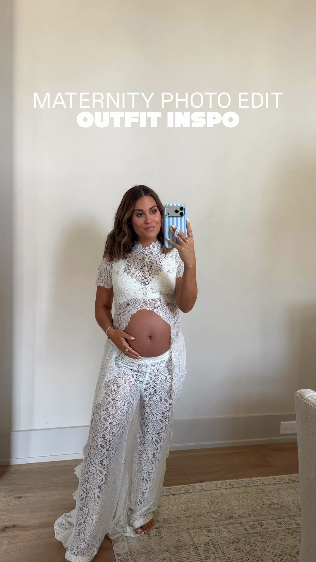 Maternity outfit inspo! Sharing 3 looks I recently wore for maternity photos. 

Wore the lace set  (top + pants) as a dressy look with my husband (he was in black denim, white button down, and black cowboy hat). We shot in a moody, dark room for a dressier vibe. 
Wearing size small in 3 piece set (comes with top, pants, and bandana). However, you can also purchase each piece separately directly from the brand’s site which is nice if you need to mix and match sizing OR if you just want the top. Top can easily be paired with simple white pants as well. 

Wore the tan crochet cardigan + white linen pants as a cozy, comfy look in our bedroom. We took some snuggly family photos in here- our boys were each in more neutral outfits and my husband was in brown denim + a white shirt. 
Wearing size small in both the cardigan and pants. Cardigan does have a matching short option, but I felt like they were way too short and I was a bit uncomfortable in them (like wearing boy shorts). 

Wore the lace top + skirt for some family shots. Our photographer brought a backdrop for a more studio vibe. Wearing a small in both the top and skirt. My husband and out two older boys wore white shirts + jeans and my youngest wore a denim romper. 

Currently 32 weeks pregnant. Maternity, bump friendly, maternity photos

#LTKBump #LTKmomlife #LTKootd