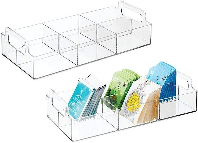 mDesign Compact Plastic Tea Storage Organizer Caddy Tote Bin - 6 Divided Sections, Built-in Handl... | Amazon (US)