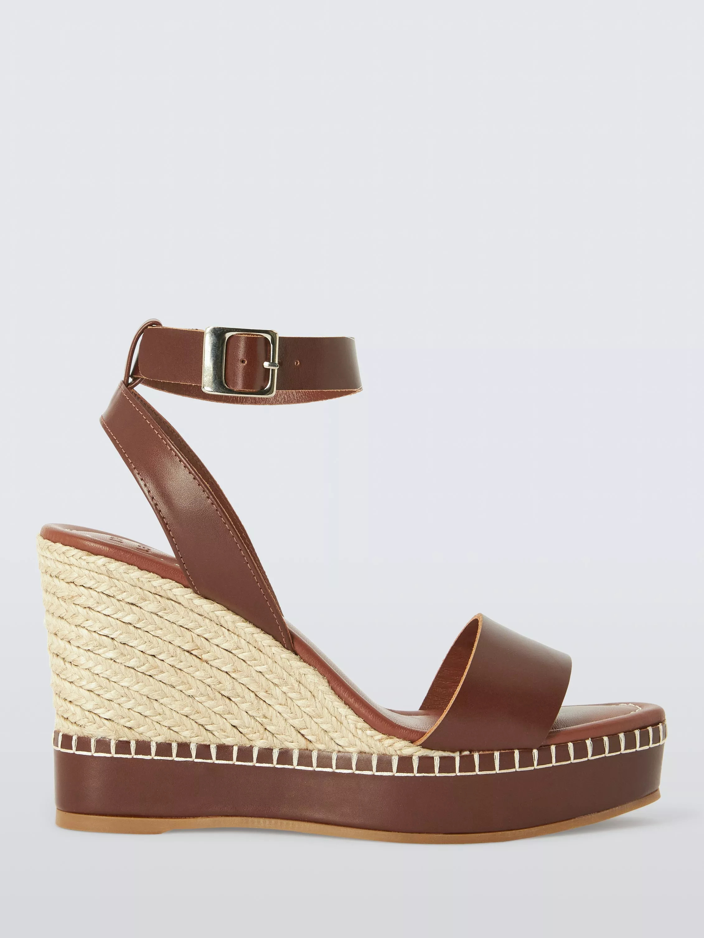 John Lewis Lorelai Leather Ultra Platform Wedge Heel Strappy Sandals, Chocolate | John Lewis (UK)