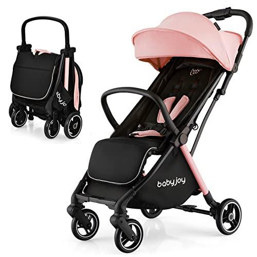 BABY JOY Lightweight Baby Stroller, Compact Travel Stroller for Airplane, Infant Toddler Stroller w/Adjustable Backrest & Canopy, Storage Basket, Self Standing Gravity Fold, Aluminium Frame (Pink) | Amazon (US)