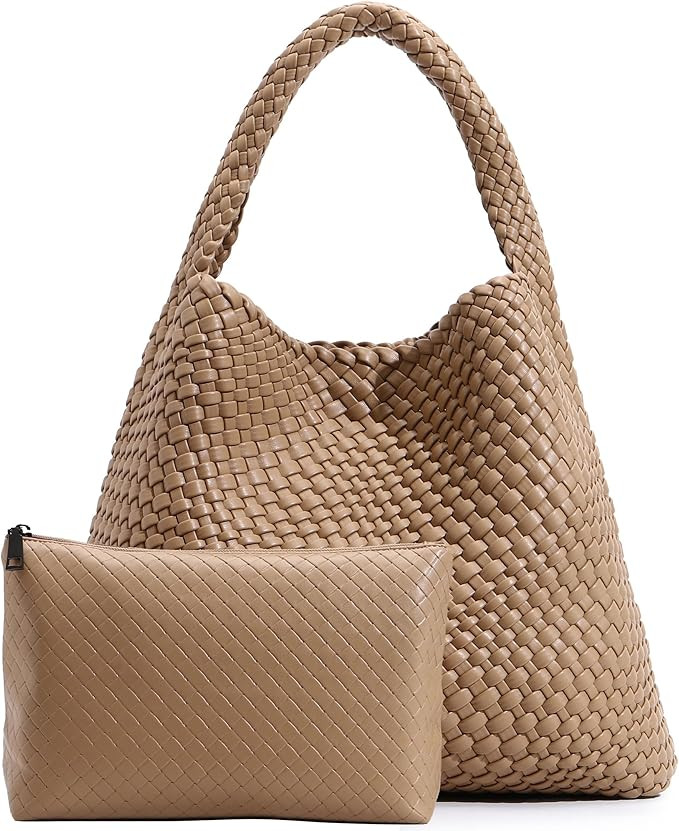 Large Woven Tote Bag for Women with Purse Fashion Shoulder Hobo Underarm Bags Woven Soft Vegan Le... | Amazon (US)