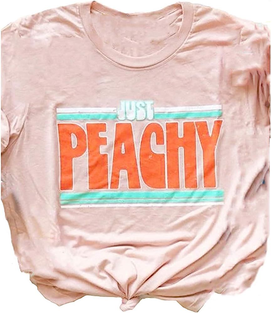 Womens Just Peachy T Shirt Casual Summer Short Sleeve Fruit Graphic Tees | Amazon (US)