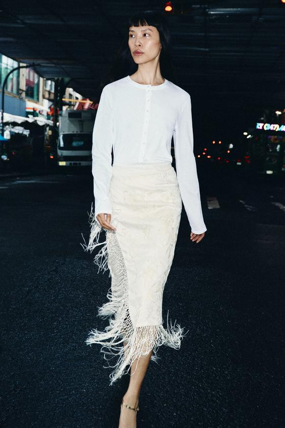 ZW COLLECTION 100% LINEN EMBROIDERED MIDI SKIRT | Zara US