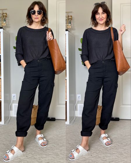 Pinterest inspired outfit with my new big buckle Birkenstocks!
Cargo pants are from Amazon and I am in my usual size S, too is from a set with a pair of shorts, also Amazon, I sized up to M. 
Tote bag is from Madewell 
Sandals are Birkenstock Arizona big buckle, they fit tts, I’m size 7.5 and got 38.
Sunglasses are Amazon


#LTKstyletip #LTKshoecrush #LTKSeasonal