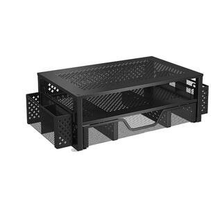 2 Tier Metal Stand Monitor riser and Computer Desk Organizer with Drawer and Pen Holder in Black | The Home Depot