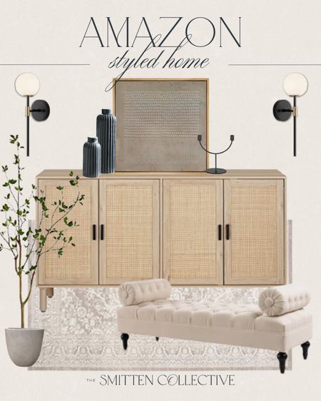 Amazon styled home includes upholstered bench, area rug, faux tree, planter, buffet, candelabra, black vases, wall art, sconces 

Home decor, Amazon home, Amazon finds, entryway decor, styled home

#LTKfindsunder100 #LTKstyletip #LTKhome