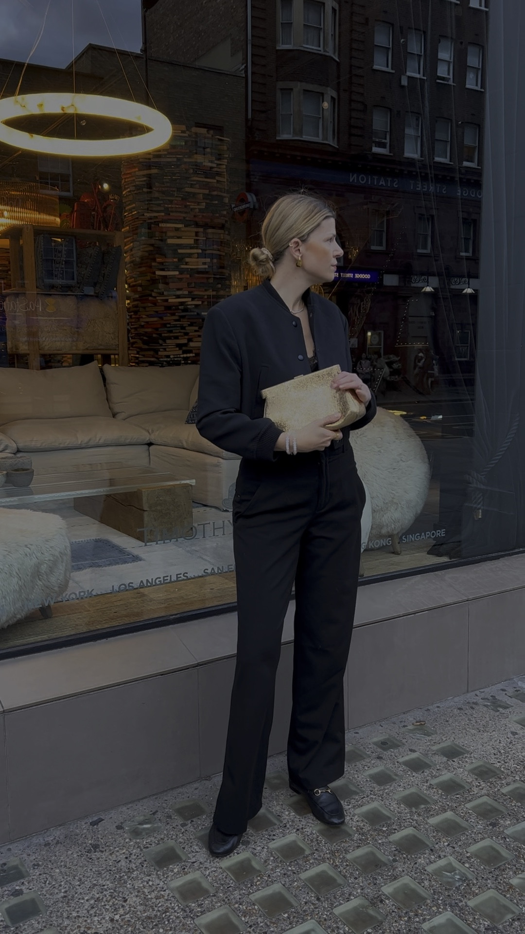 Gold clutch with all black look! 