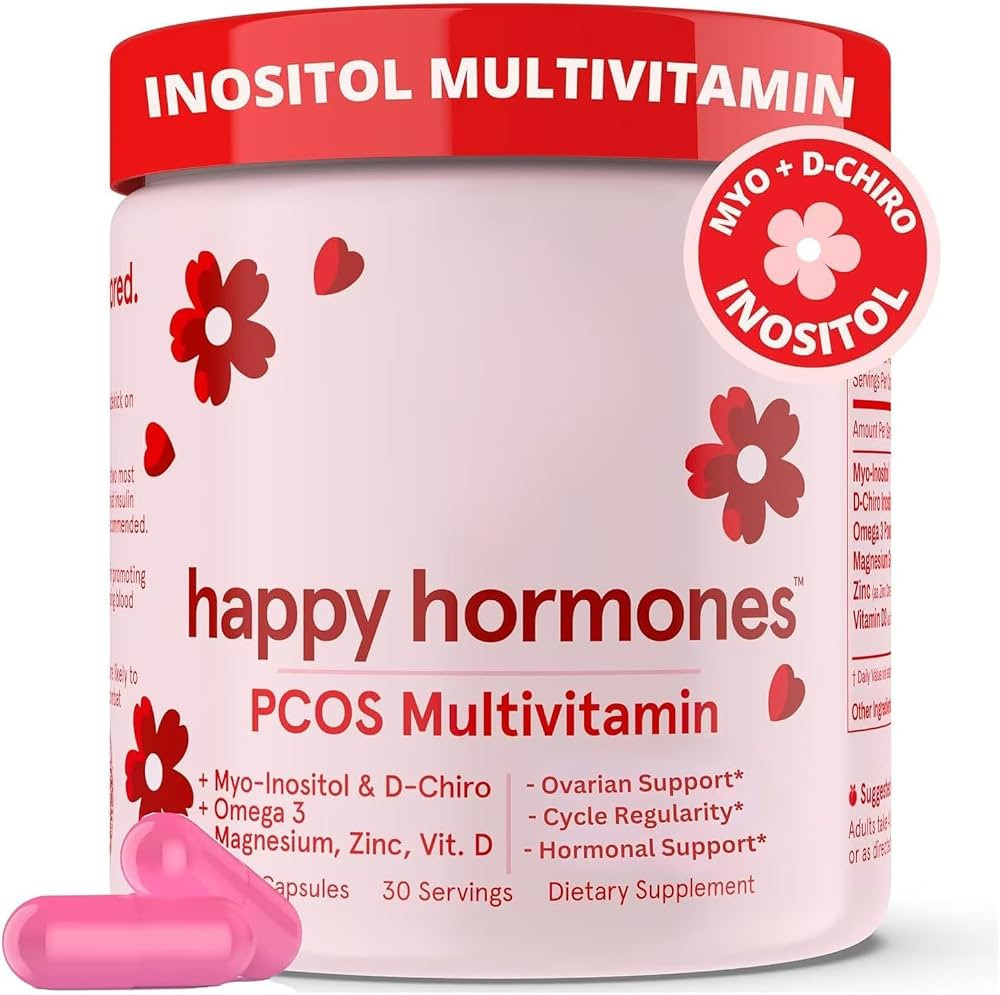 Happy Hormones PCOS Multivitamin, Happy Hormones, Myo-Inositol & D-Chiro Inositol 40:1 Blend Omeg... | Amazon (US)