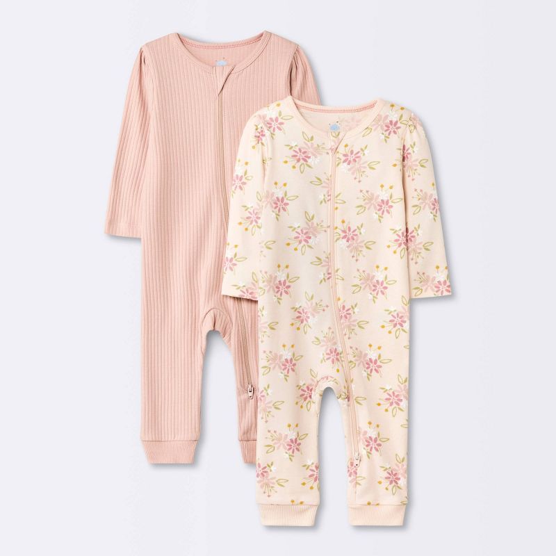 Baby Girls' 2pk Prairie Floral Zip Up Romper - Cloud Island™ Pink | Target