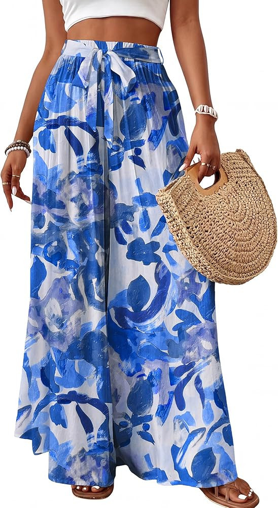 Bsubseach Wide Leg Pants Woman Flowy Floral Palazzo Pants for Women High Waisted Summer Casual Tr... | Amazon (US)