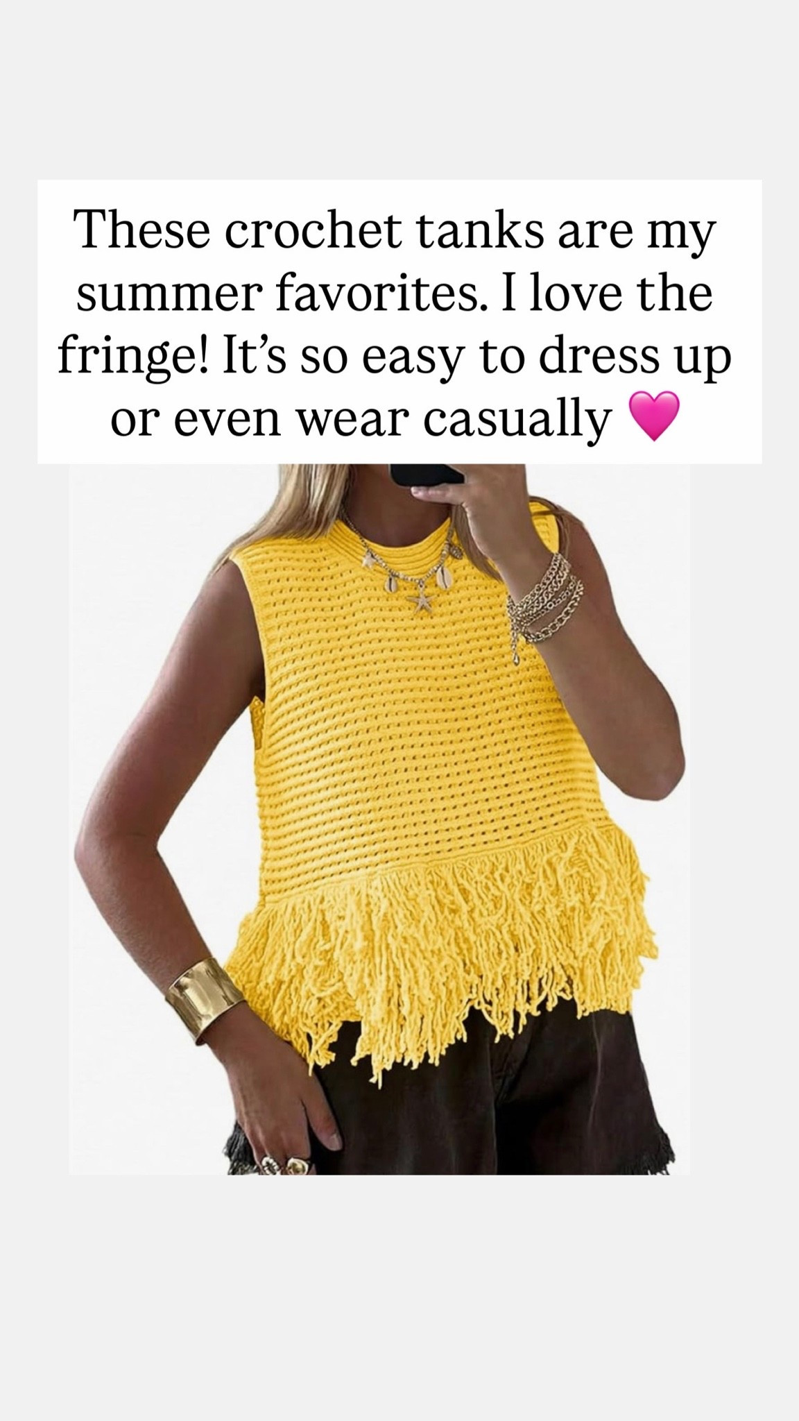 I’m obsessed with these crocheted tank. They come in so many of the colors and they’re just so good.

#LTKootd