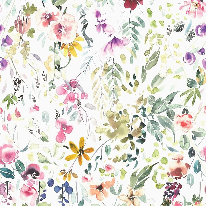 VEELIKE 17.7''x118'' Watercolor Field Flower Wallpaper Peel and Stick Vintage Floral Wallpaper fo... | Amazon (US)