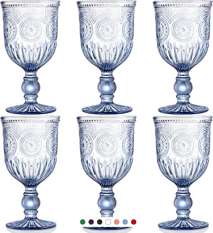 Blue Wine Glasses set of 6 blue goblets (Blue) | Amazon (US)