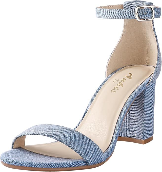 Ankis Heels for Women Open Toe Ankle Strap Chunky Heel Sandals 2.75 Inch | Amazon (US)