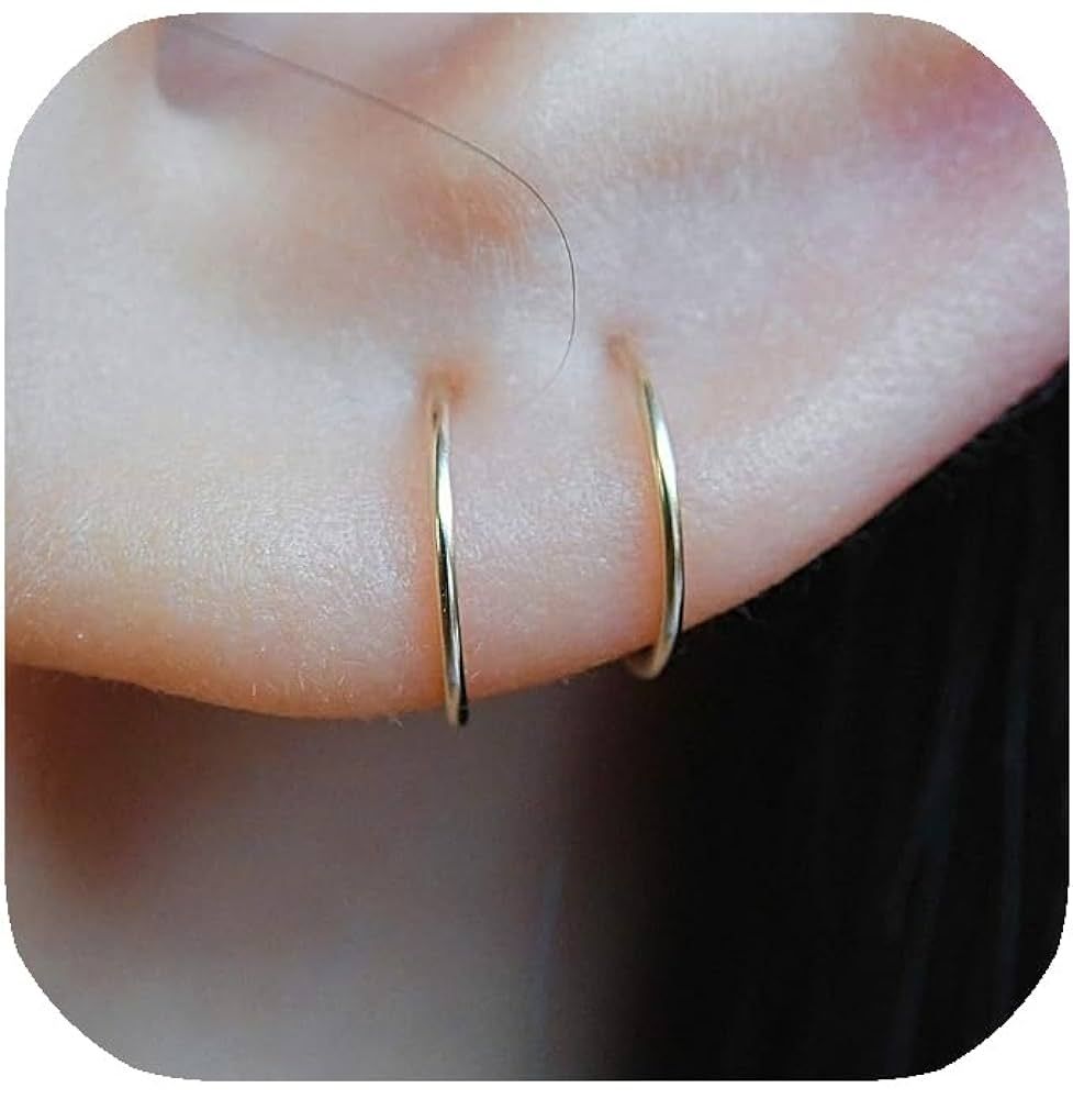 14K Gold Filled Small Hoop Earrings for Cartilage Nose, Tiny Thin 7mm Piercing Hoop Ring 22 Gauge | Amazon (US)