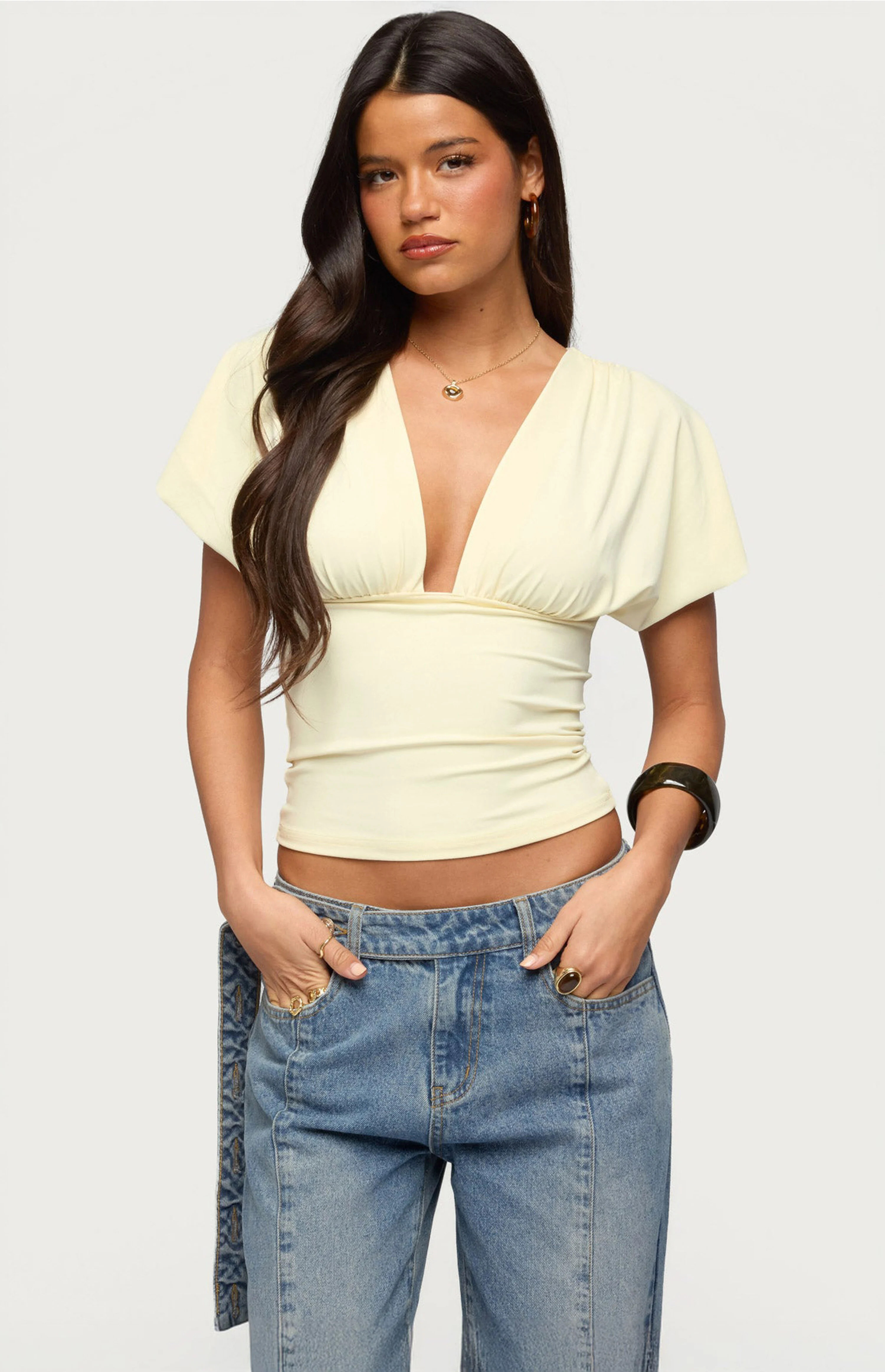 Edikted Flutter Plunging V Neck Top | PacSun