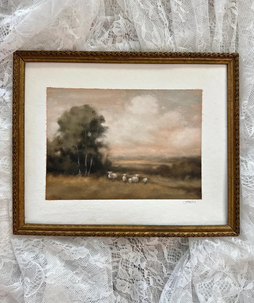 Framed Landscape Oil Painting: Vintage moody wall art, sheep, cottagecore | Etsy (US)