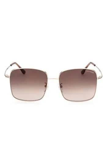 TOM FORD 59mm Square Sunglasses in Shiny Rose Gold /Brown at Nordstrom Rack | Nordstrom Rack