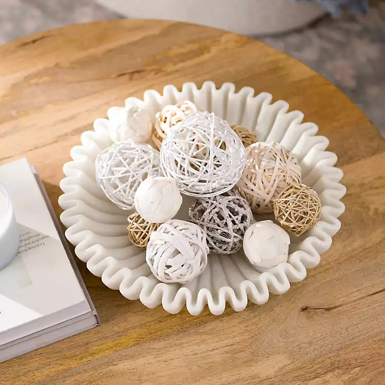White Faux Marble Scalloped Decorative Bowl | Kirklands