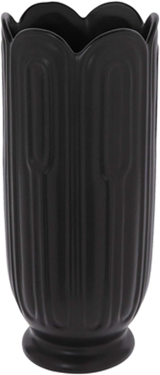 Ceramic Matte Black Ridged Vase Round Pedestal Base with Six Defined Sides 8" | Amazon (US)
