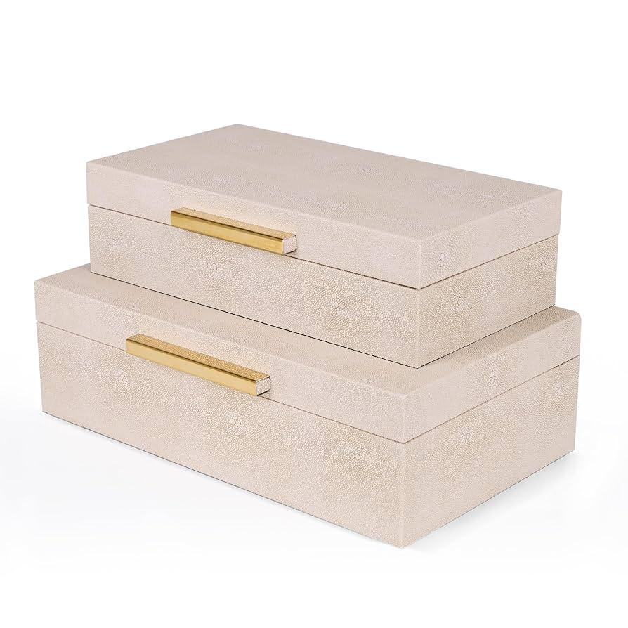 Faux Leather Stackable Nesting Jewelry Box with Lids Organizer – Set of 2 Beige Shagreen Decora... | Amazon (US)