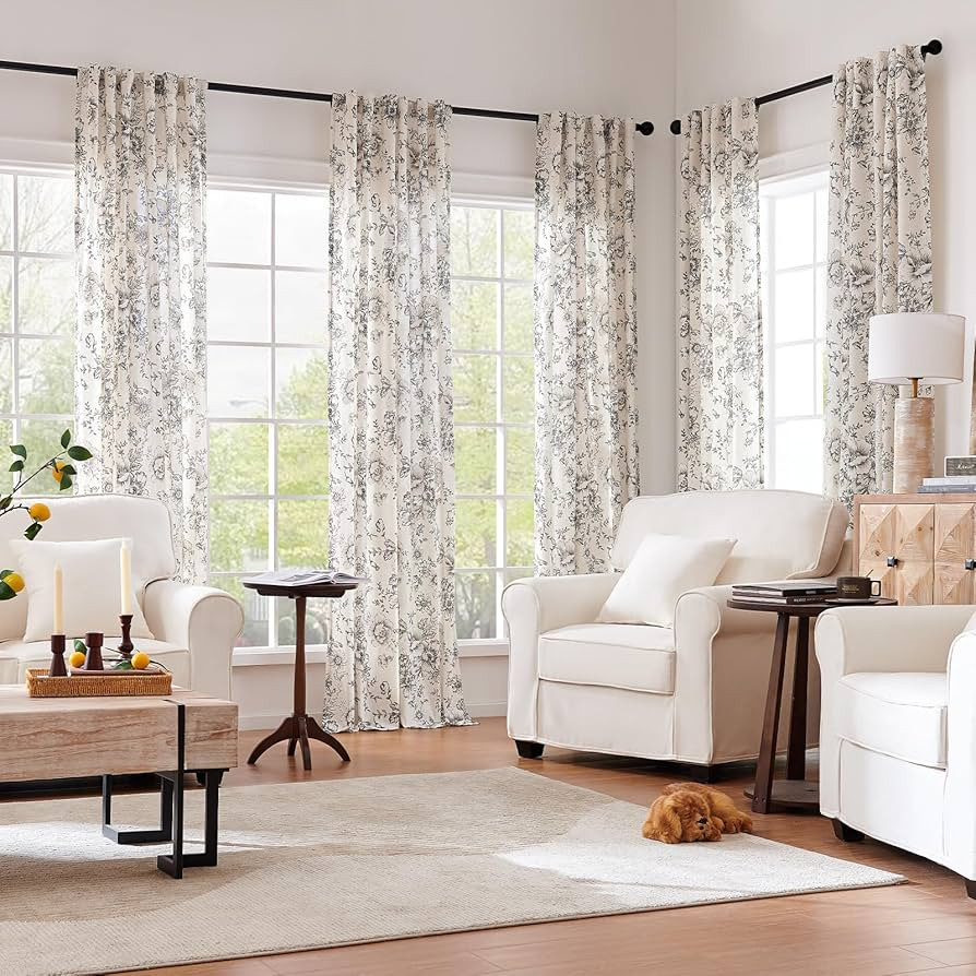 jinchan Vintage Floral Linen Curtains 84 Long for Living Room 2 Panels | Amazon (US)