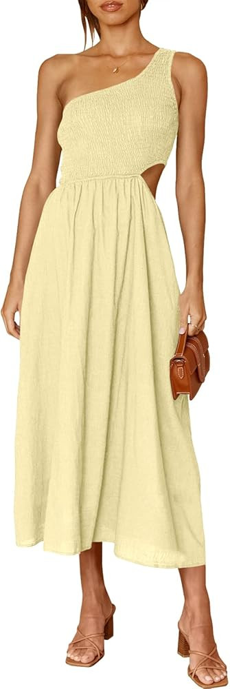 ANRABESS Women's Summer Sleeveless Smocked One Shoulder Cutout Sundress Flowy A-Line Beach Long M... | Amazon (US)