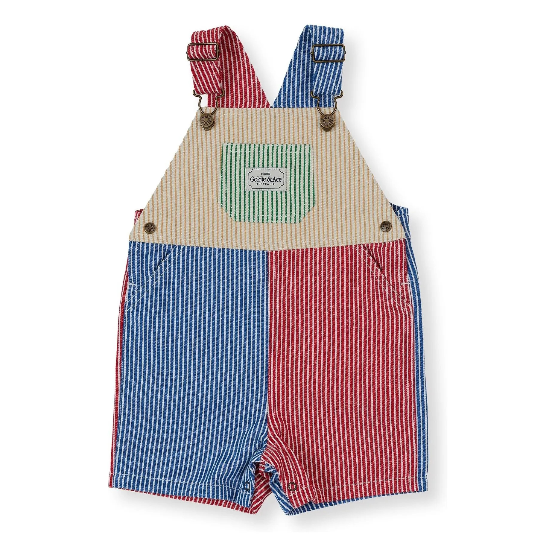Striped Patchwork Short Dungarees | Red | Smallable
