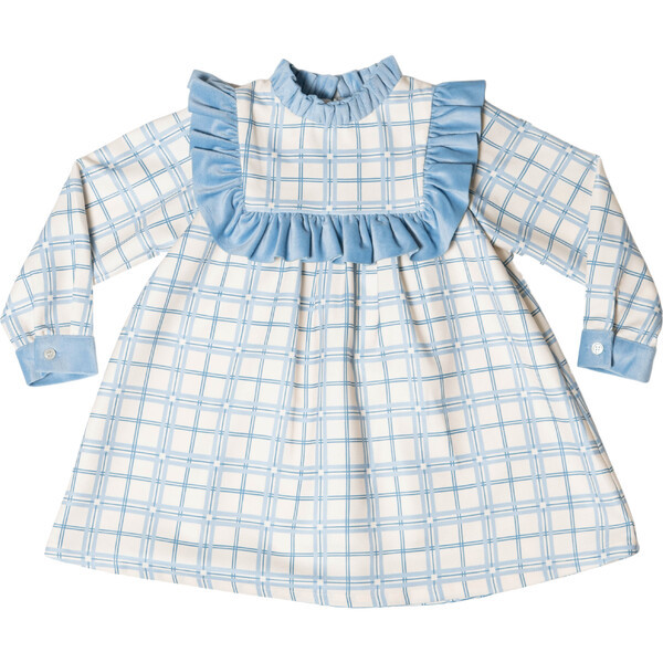 Nora Plaid Velvet Ruffle Neck Long Sleeve Dress, Pembroke | Maisonette